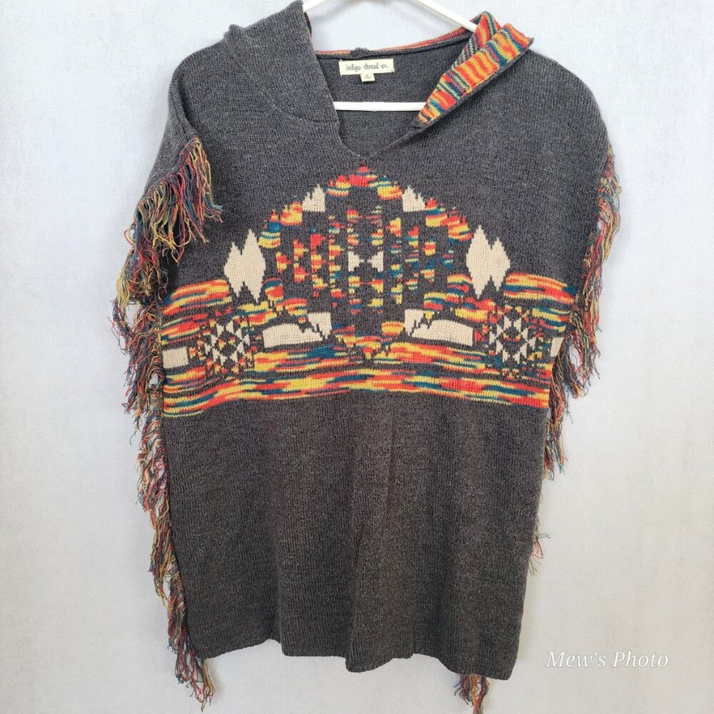 NWOT - Indigo Thread Co. Boho Fringe Poncho Hoodie, M